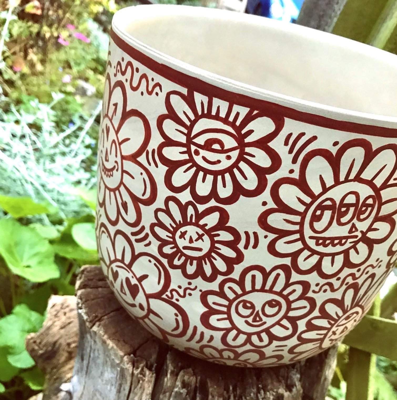 'Flower Pot' Doodled Ceramic Plant Pot-Other